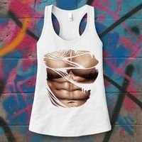 Fake Muscles Six Pack Abs Ripped Chest Fake Bodybuilding Women's Tank Top thumb 3