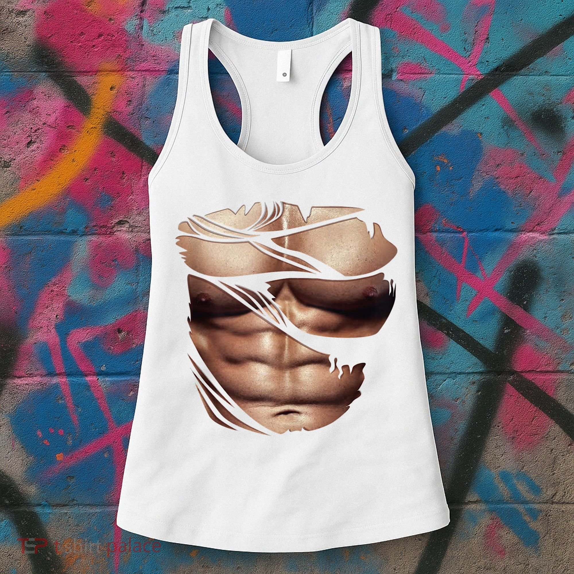 Fake Muscles Six Pack Abs Ripped Chest Fake Bodybuilding Women's Tank Top
