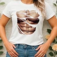 Fake Muscles Six Pack Abs Ripped Chest Fake Bodybuilding Women's T-Shirt thumb 2