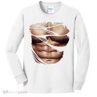 Fake Muscles Six Pack Abs Ripped Chest Fake Bodybuilding Kids Long Sleeve Shirt thumb 0
