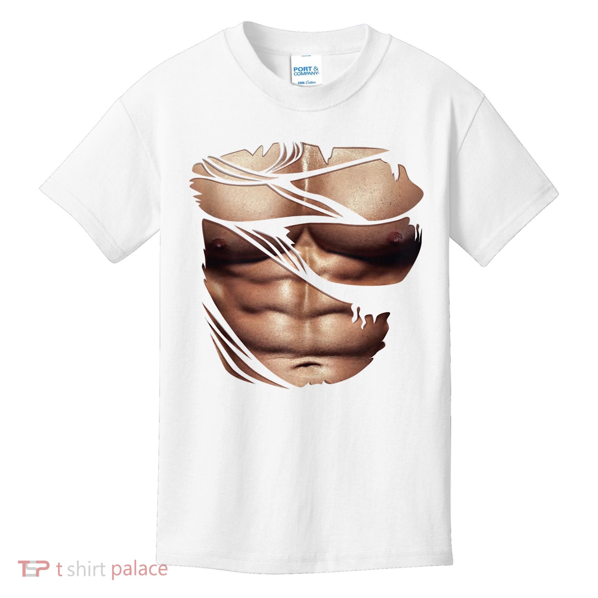 Fake Muscles Six Pack Abs Ripped Chest Fake Bodybuilding Kids T-Shirt