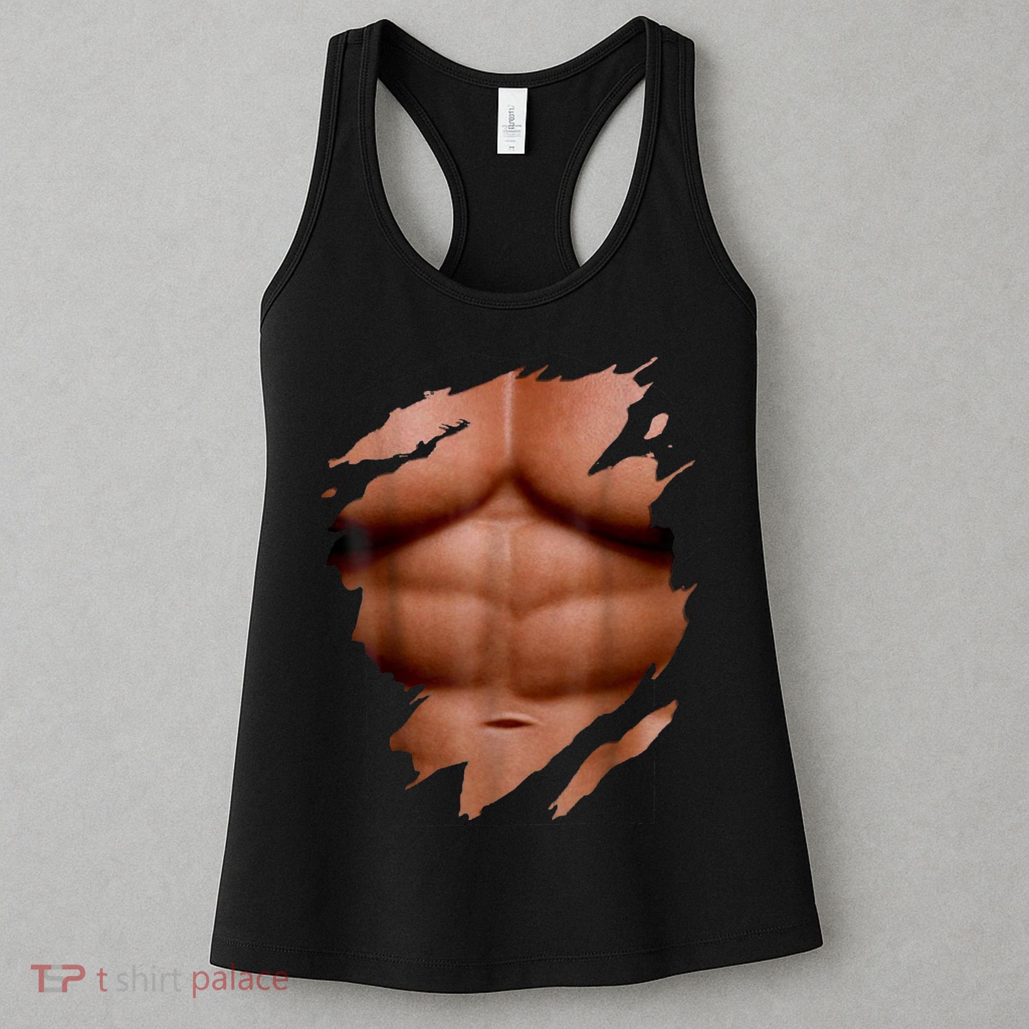 Fake Muscles Six Pack Abs Ripped Chest Fake Bodybuilding Women's Tank Top