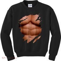 Fake Muscles Six Pack Abs Ripped Chest Fake Bodybuilding Kids Sweatshirt thumb 0