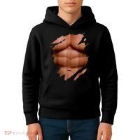 Fake Muscles Six Pack Abs Ripped Chest Fake Bodybuilding Kids Hoodie thumb 4