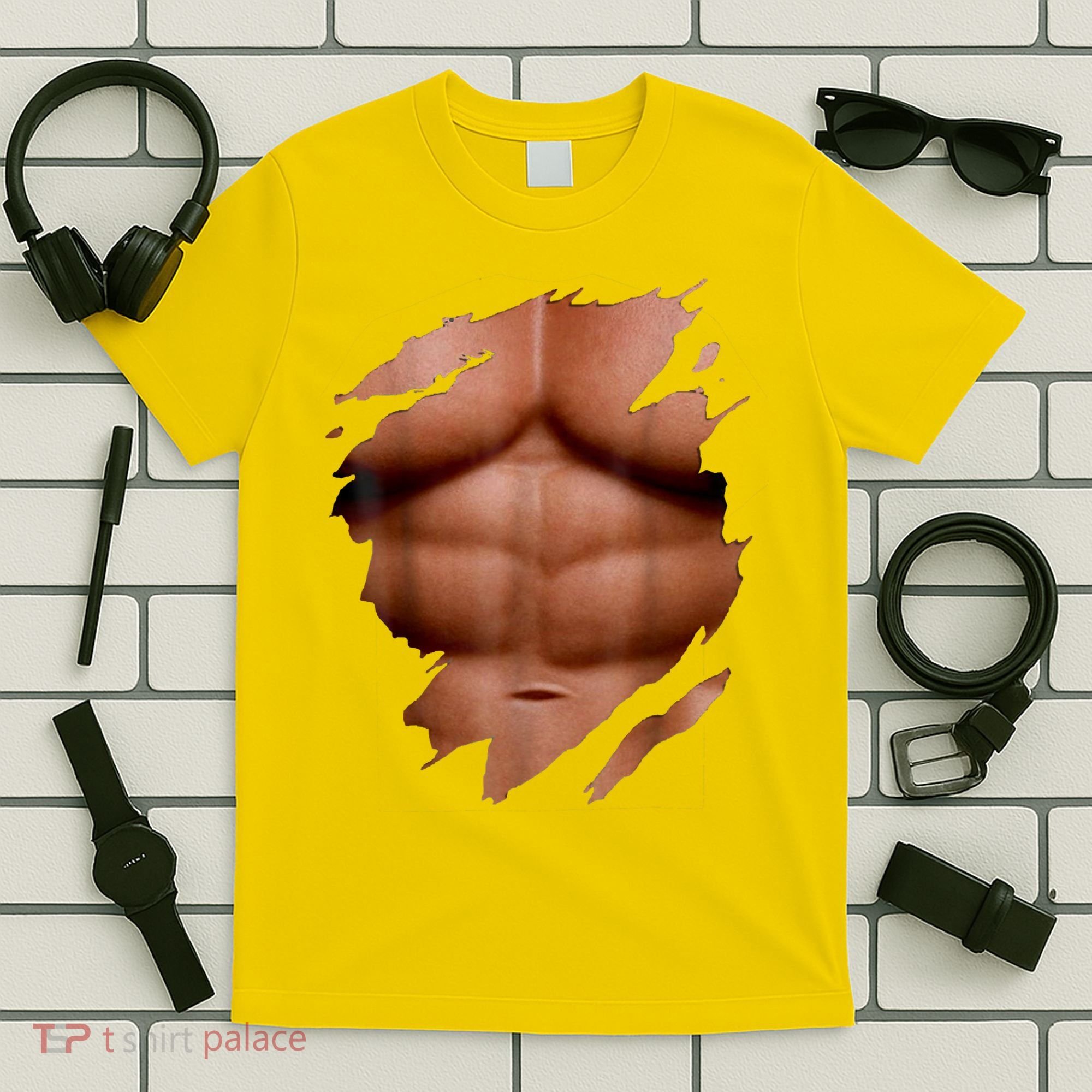 Fake Muscles Six Pack Abs Ripped Chest Fake Bodybuilding T-Shirt