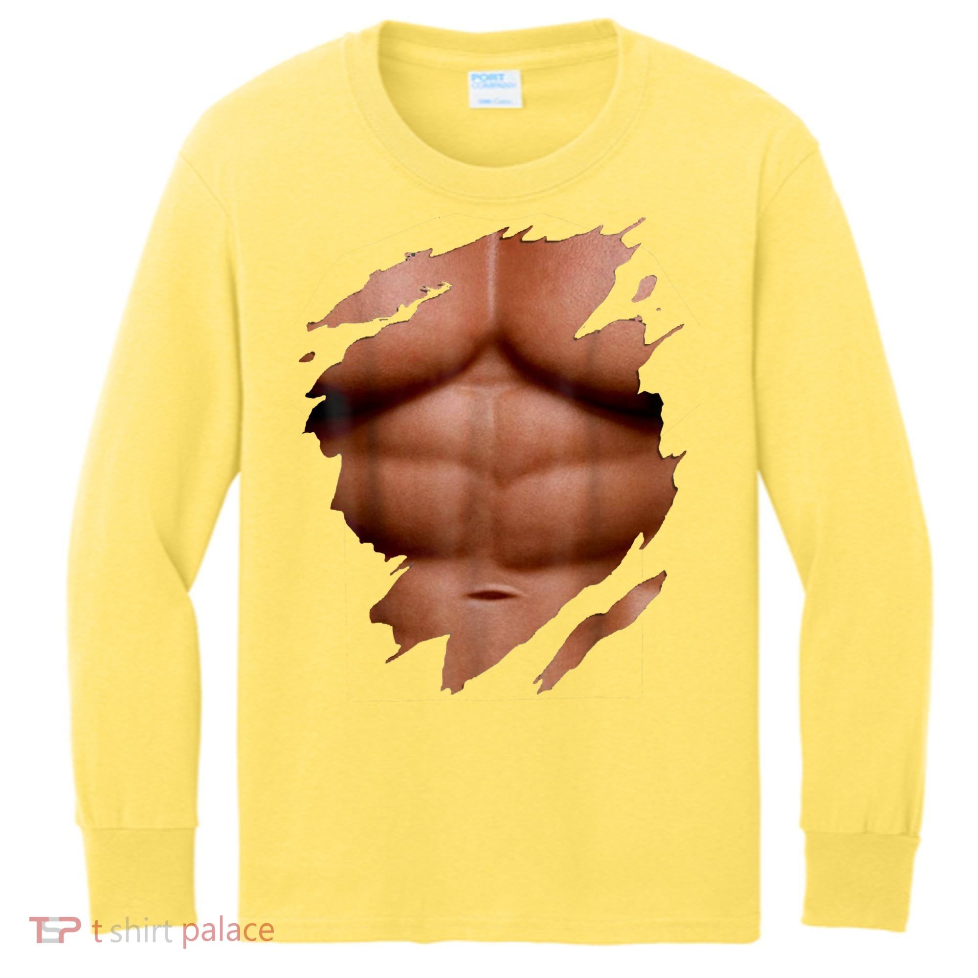 Fake Muscles Six Pack Abs Ripped Chest Fake Bodybuilding Kids Long Sleeve Shirt