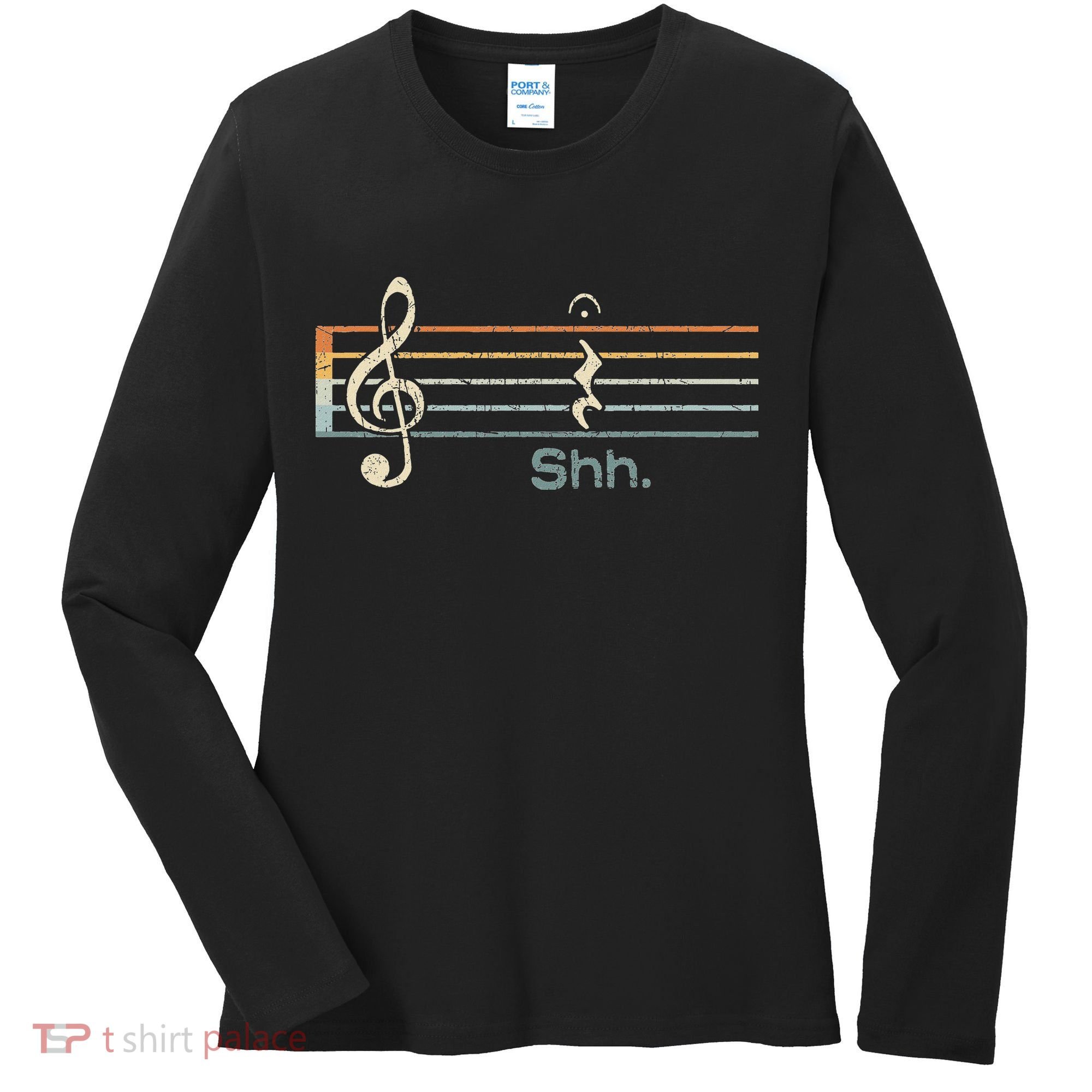 Funny Music Shh Quarter Rest And Fermata Notation Musician Women's Long Sleeve Shirt