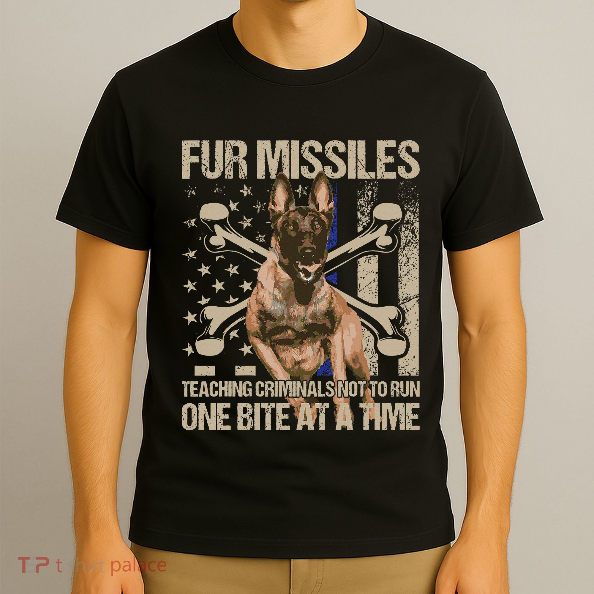 Fur Missiles Teaching Criminals Blue Line K9 Dog Unit Police T-Shirt