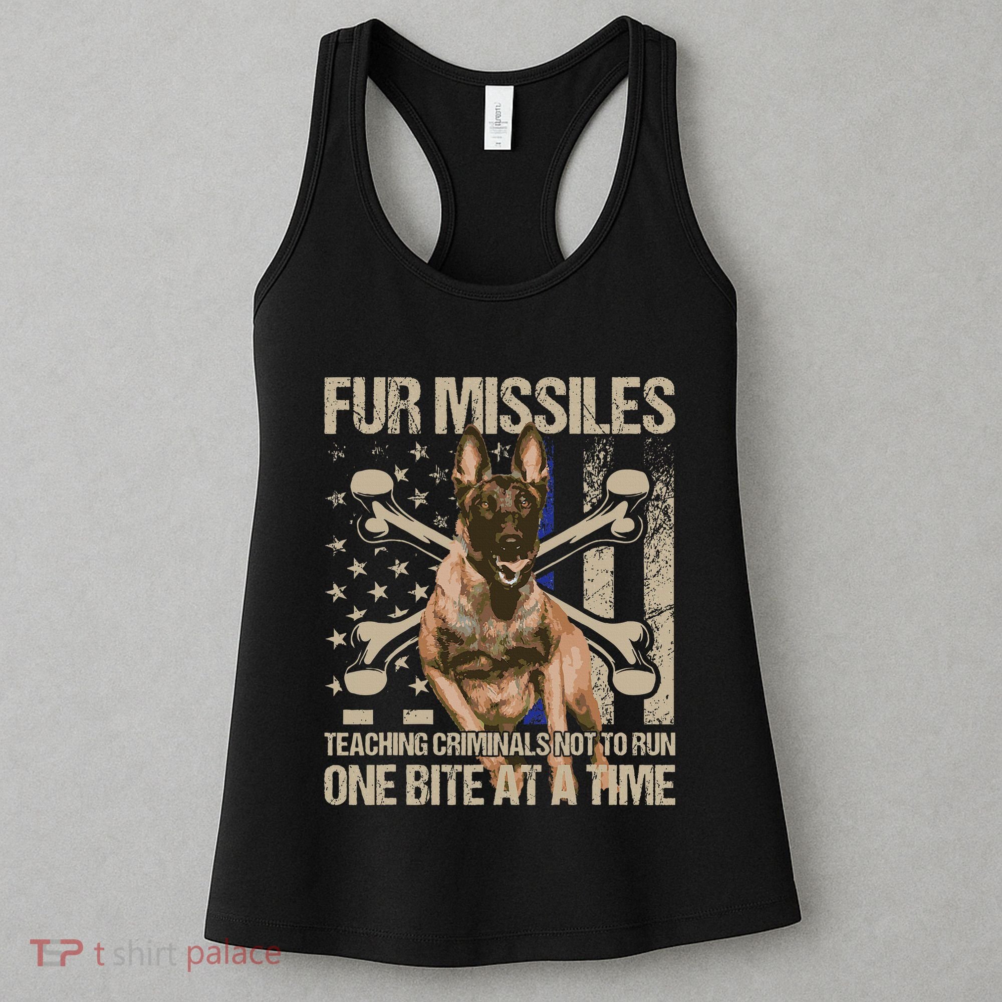 Fur Missiles Teaching Criminals Blue Line K9 Dog Unit Police Women's Tank Top