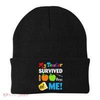 Funny My Teacher Survived 100 Days Of Me School Beanie thumb 0