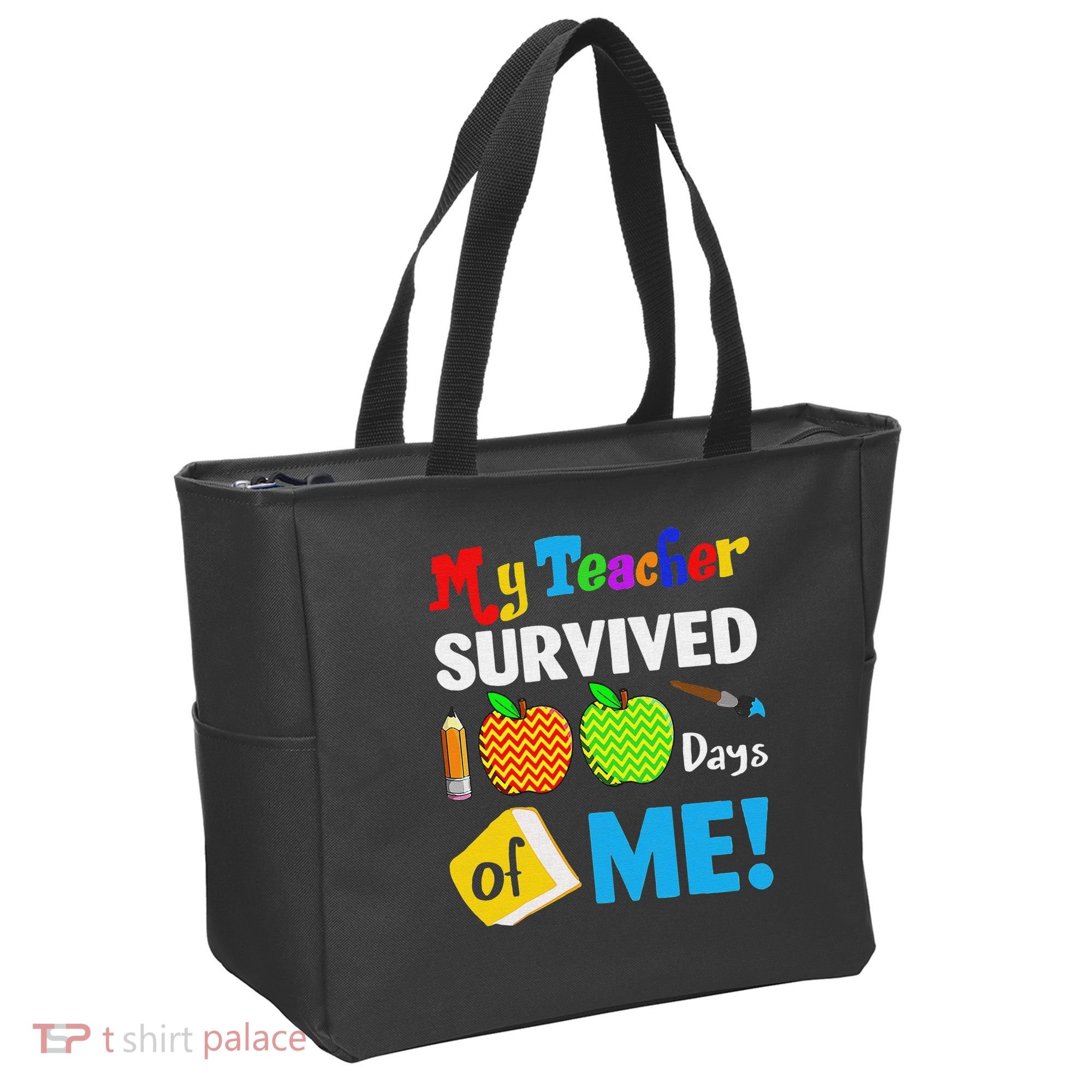Funny My Teacher Survived 100 Days Of Me School Tote Bag