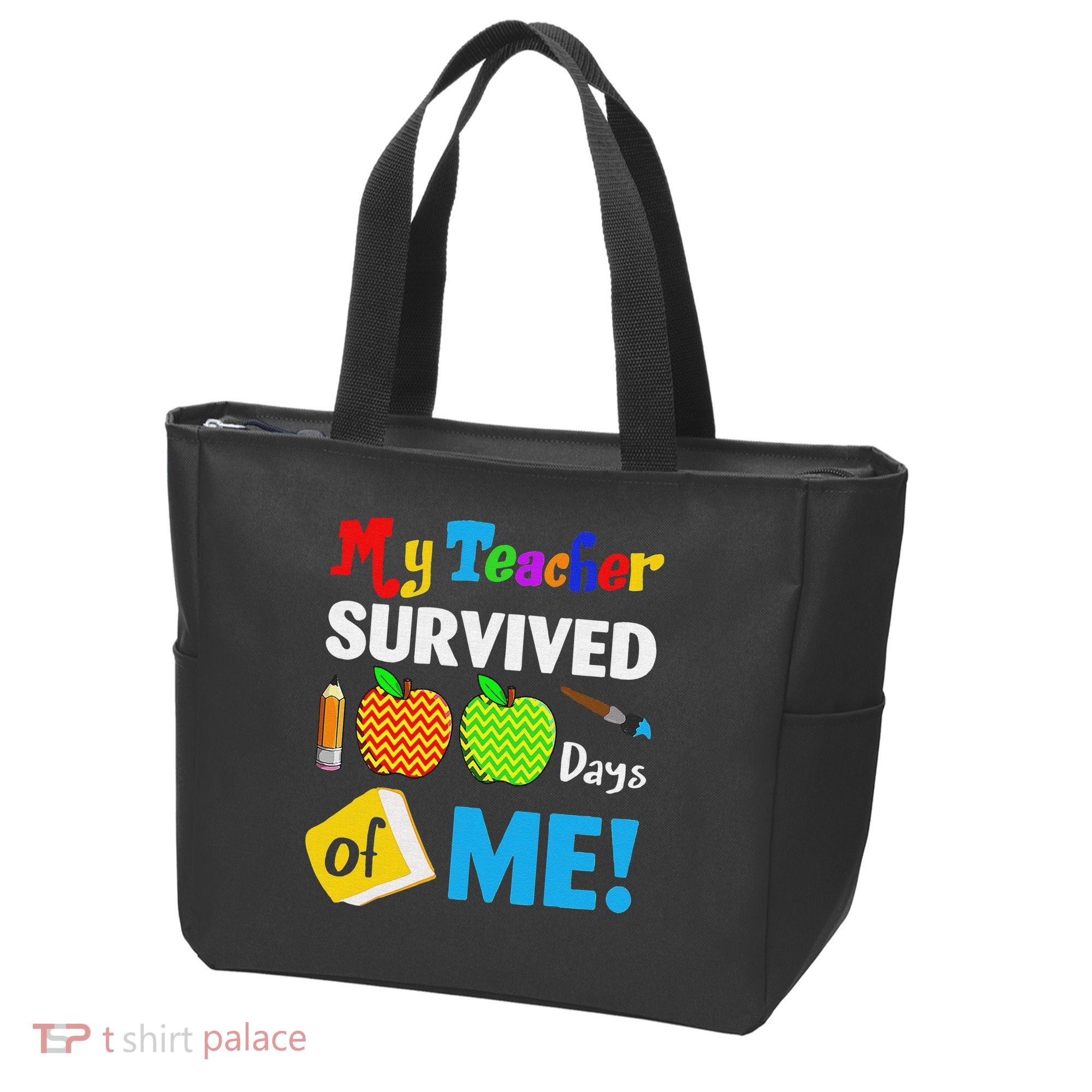 Funny My Teacher Survived 100 Days Of Me School Tote Bag