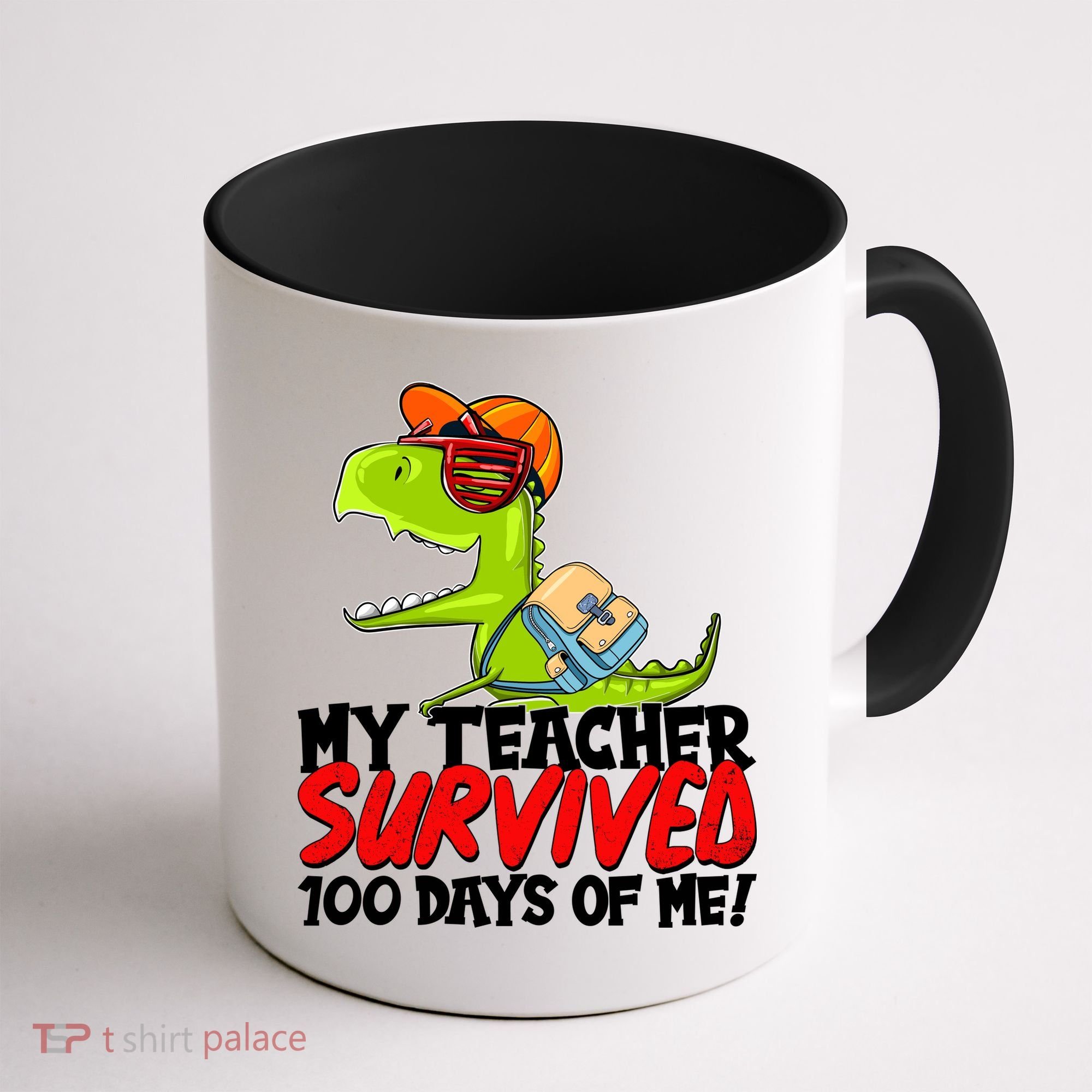 Funny My Teacher Survived 100 Days Of Me Trex Dinosaur Coffee Mug