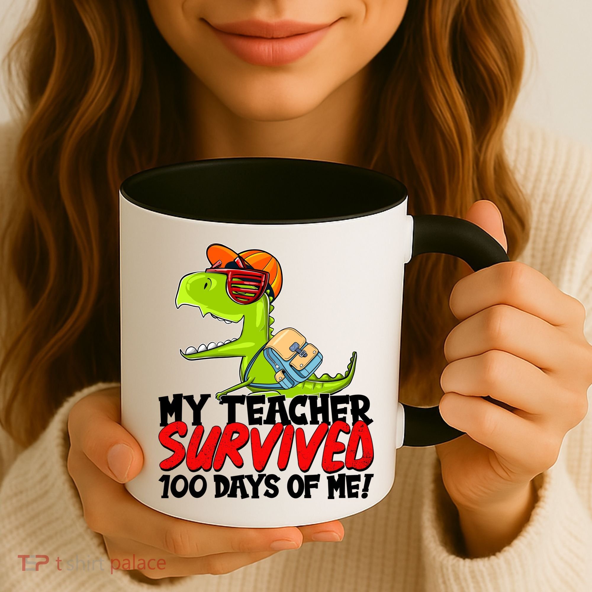 Funny My Teacher Survived 100 Days Of Me Trex Dinosaur Coffee Mug