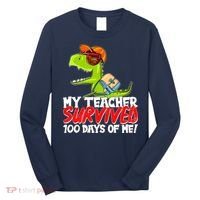 Funny My Teacher Survived 100 Days Of Me Trex Dinosaur Long Sleeve Shirt thumb 0