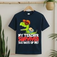 Funny My Teacher Survived 100 Days Of Me Trex Dinosaur T-Shirt thumb 2