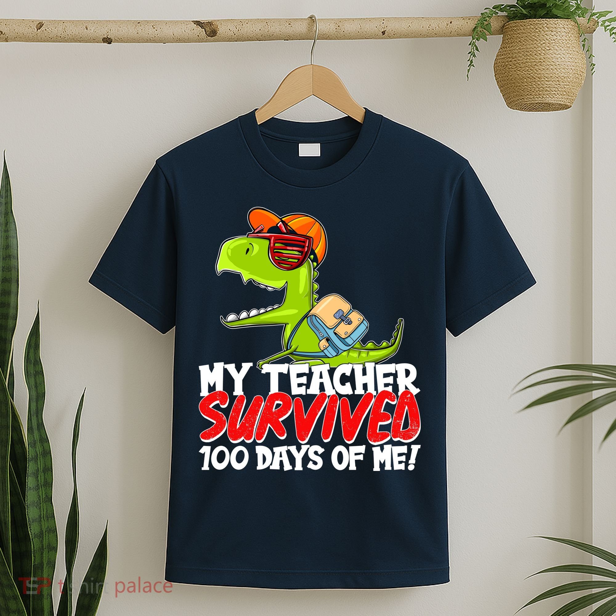 Funny My Teacher Survived 100 Days Of Me Trex Dinosaur T-Shirt