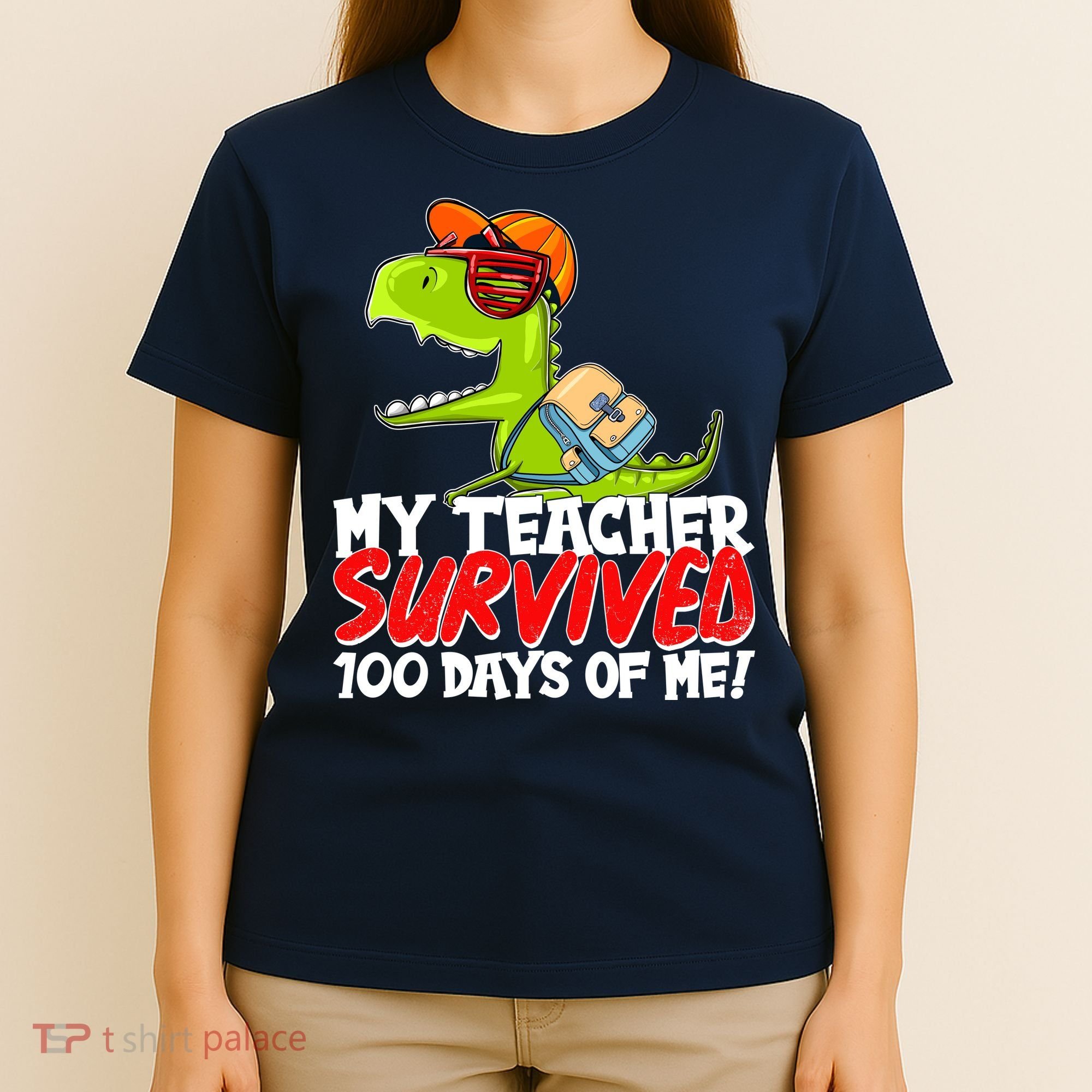 Funny My Teacher Survived 100 Days Of Me Trex Dinosaur T-Shirt