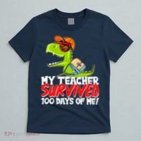 Funny My Teacher Survived 100 Days Of Me Trex Dinosaur T-Shirt thumb 5