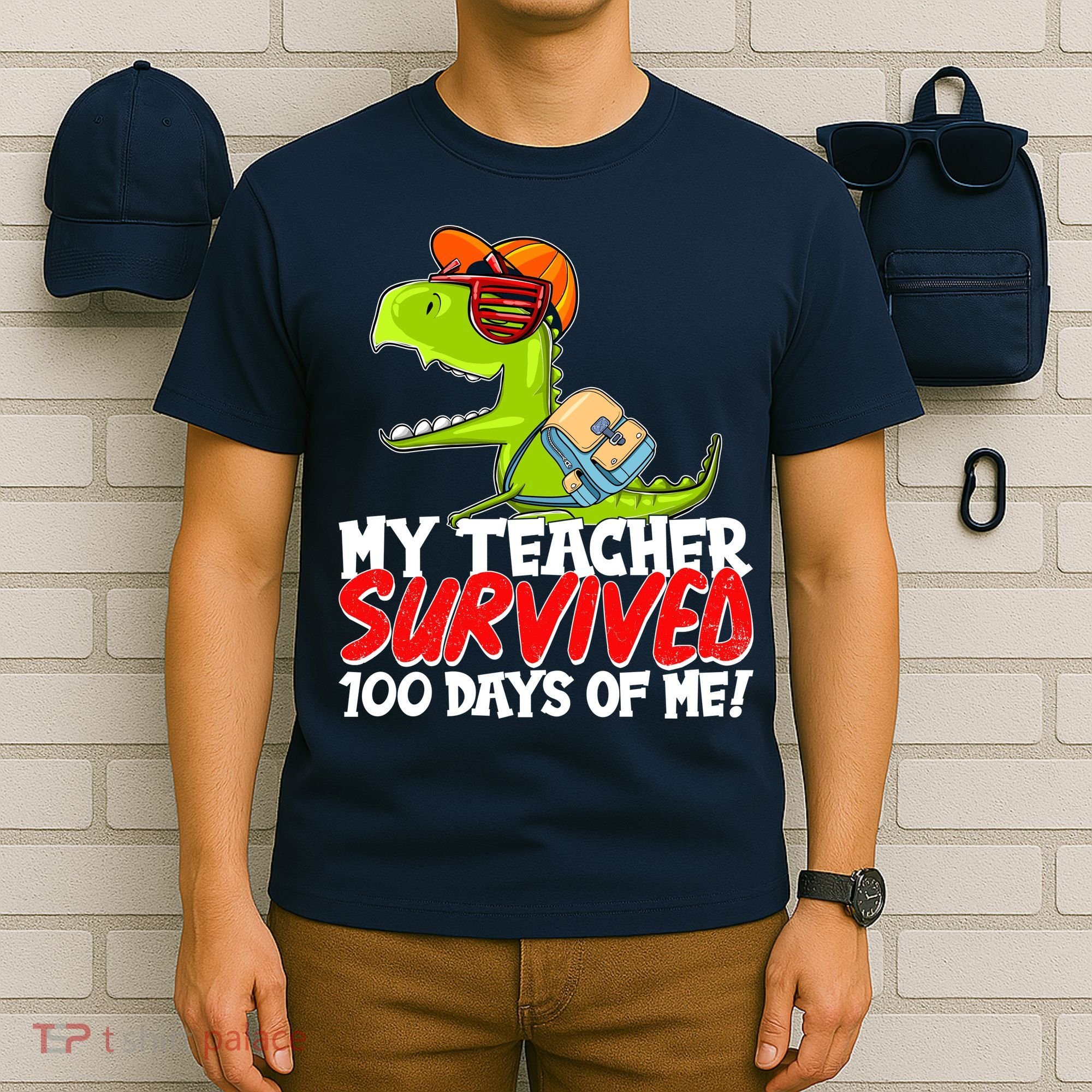 Funny My Teacher Survived 100 Days Of Me Trex Dinosaur T-Shirt