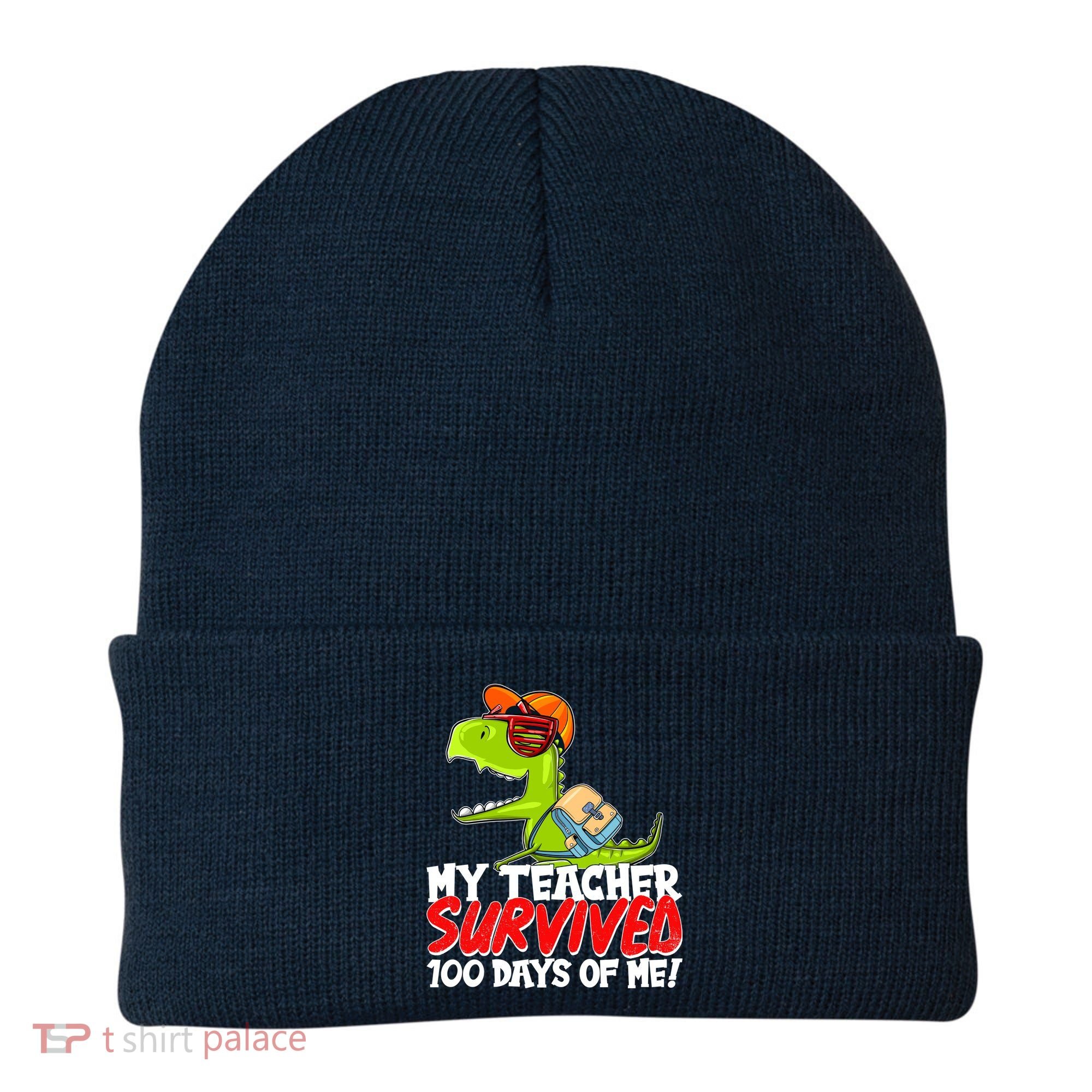 Funny My Teacher Survived 100 Days Of Me Trex Dinosaur Beanie