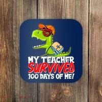 Funny My Teacher Survived 100 Days Of Me Trex Dinosaur Coaster thumb 0