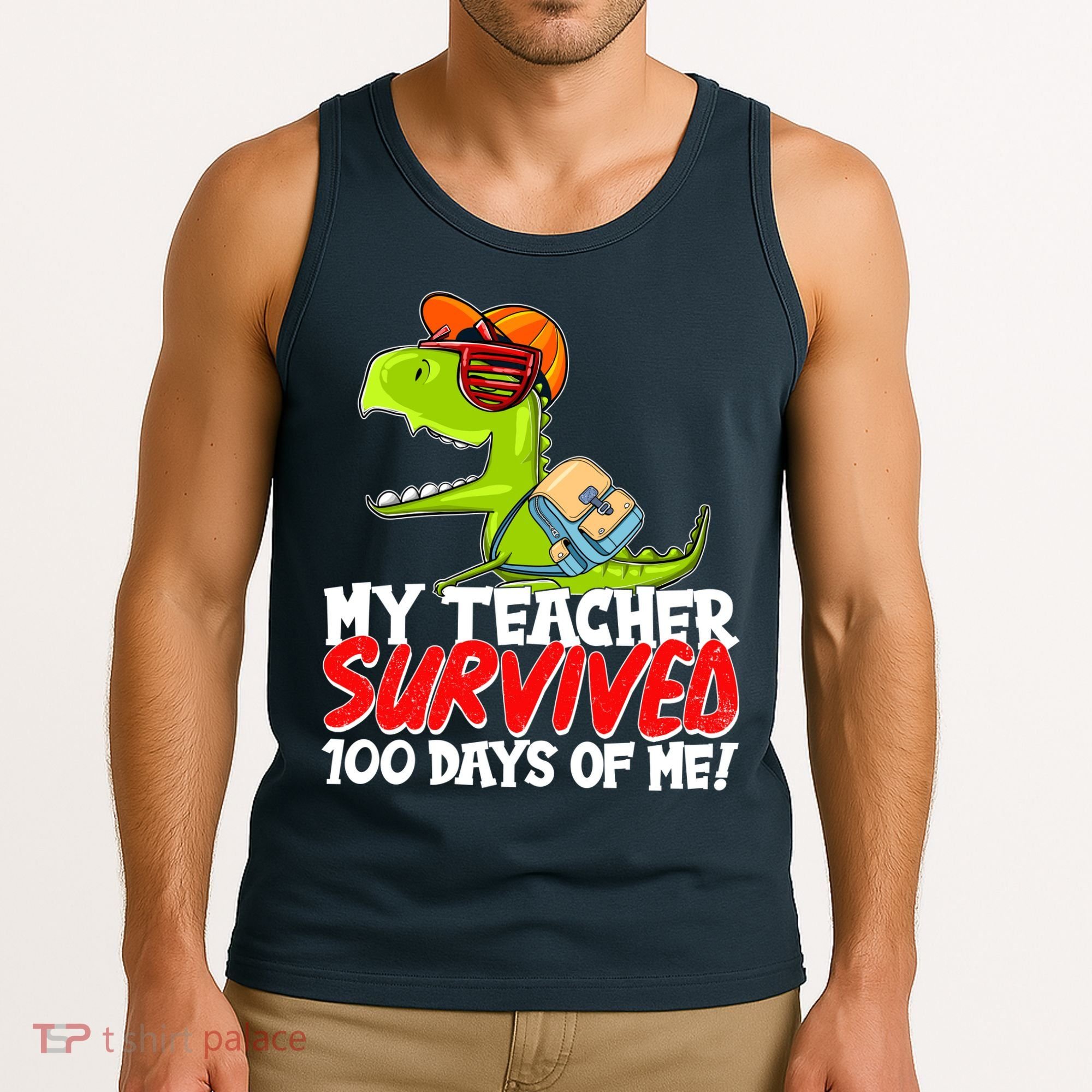 Funny My Teacher Survived 100 Days Of Me Trex Dinosaur Tank Top