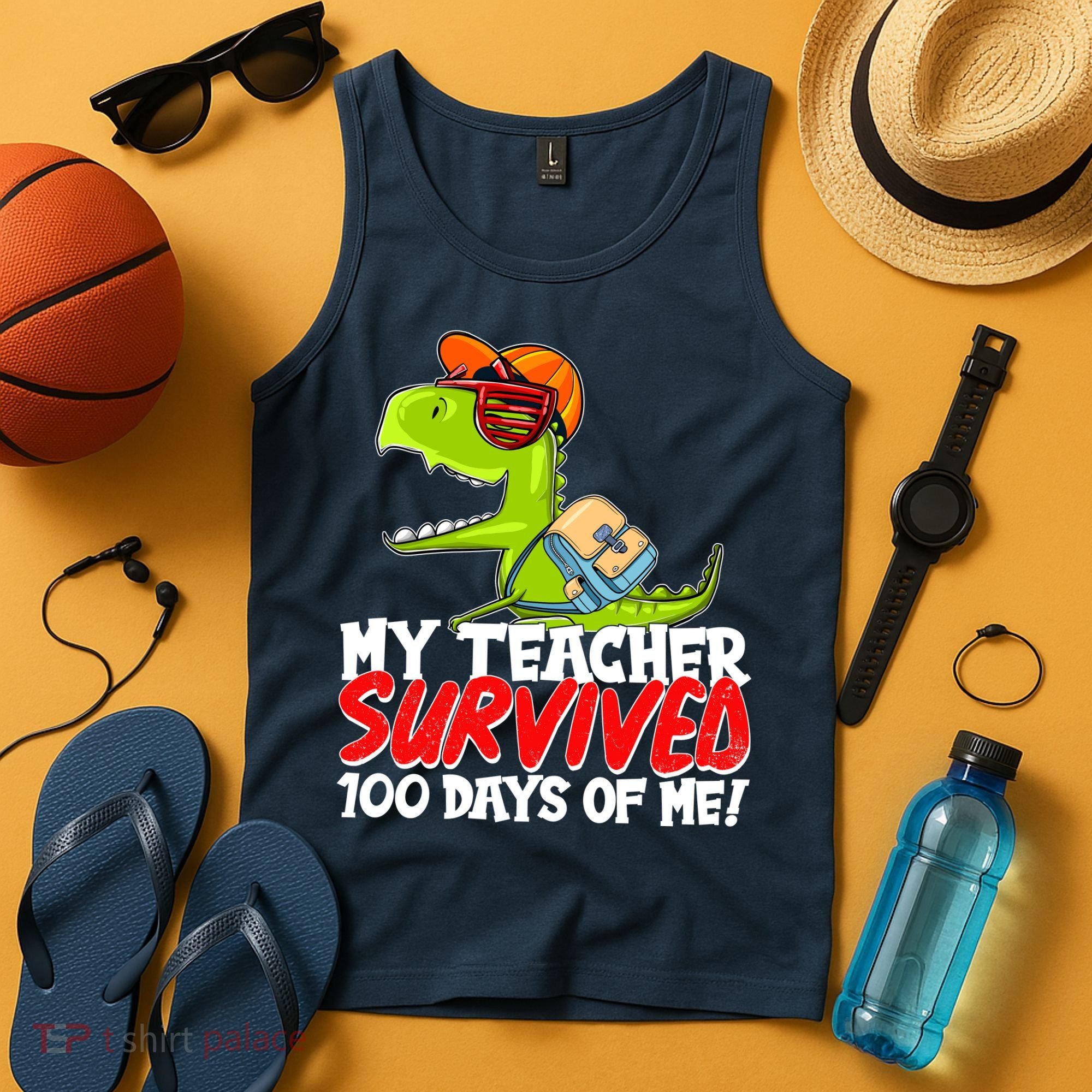 Funny My Teacher Survived 100 Days Of Me Trex Dinosaur Tank Top