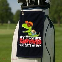 Funny My Teacher Survived 100 Days Of Me Trex Dinosaur Golf Towel thumb 2