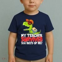 Funny My Teacher Survived 100 Days Of Me Trex Dinosaur Toddler T-Shirt thumb 2