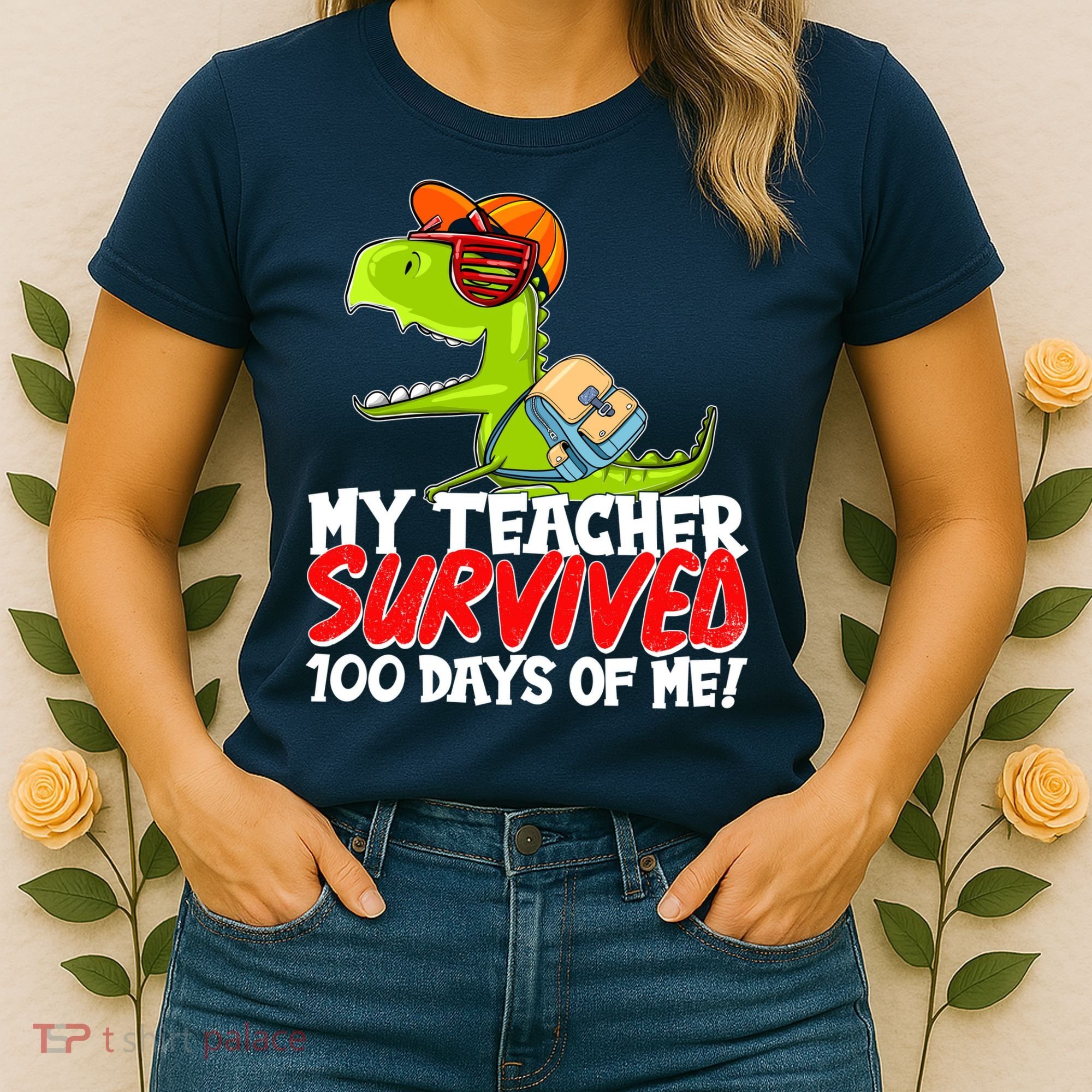 Funny My Teacher Survived 100 Days Of Me Trex Dinosaur Women's T-Shirt