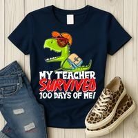 Funny My Teacher Survived 100 Days Of Me Trex Dinosaur Women's T-Shirt thumb 3