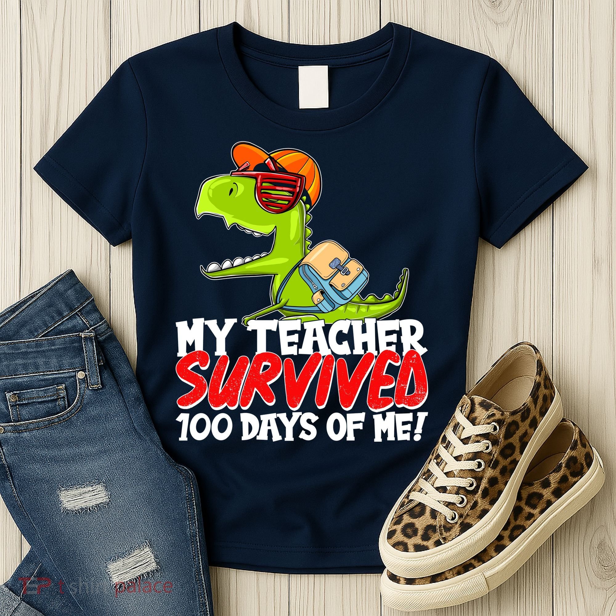 Funny My Teacher Survived 100 Days Of Me Trex Dinosaur Women's T-Shirt