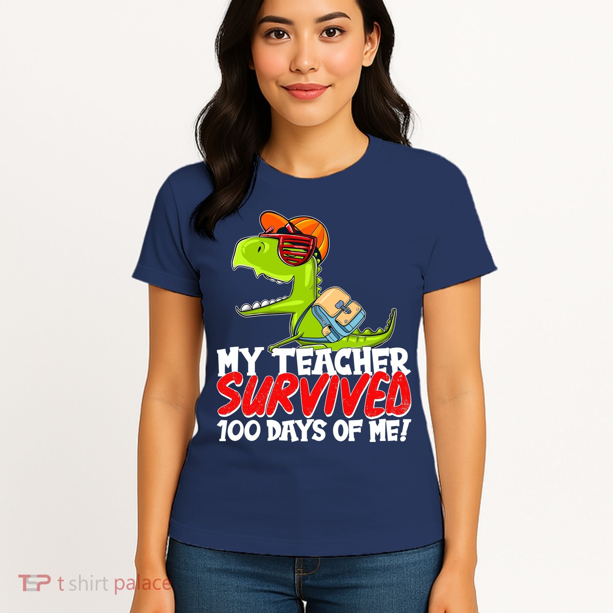 Funny My Teacher Survived 100 Days Of Me Trex Dinosaur Women's T-Shirt