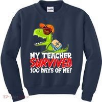 Funny My Teacher Survived 100 Days Of Me Trex Dinosaur Kids Sweatshirt thumb 0