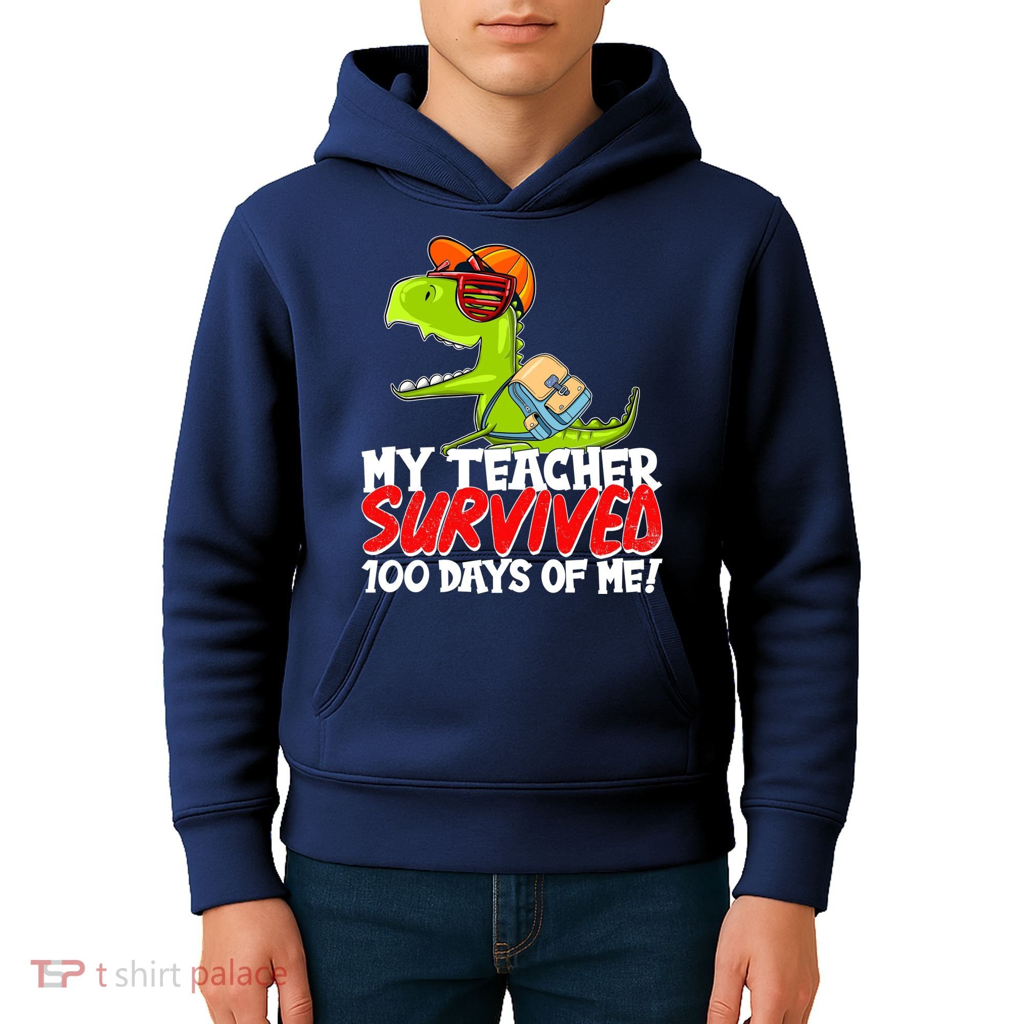 Funny My Teacher Survived 100 Days Of Me Trex Dinosaur Kids Hoodie
