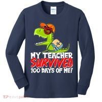 Funny My Teacher Survived 100 Days Of Me Trex Dinosaur Kids Long Sleeve Shirt thumb 0