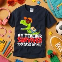 Funny My Teacher Survived 100 Days Of Me Trex Dinosaur Kids T-Shirt thumb 3