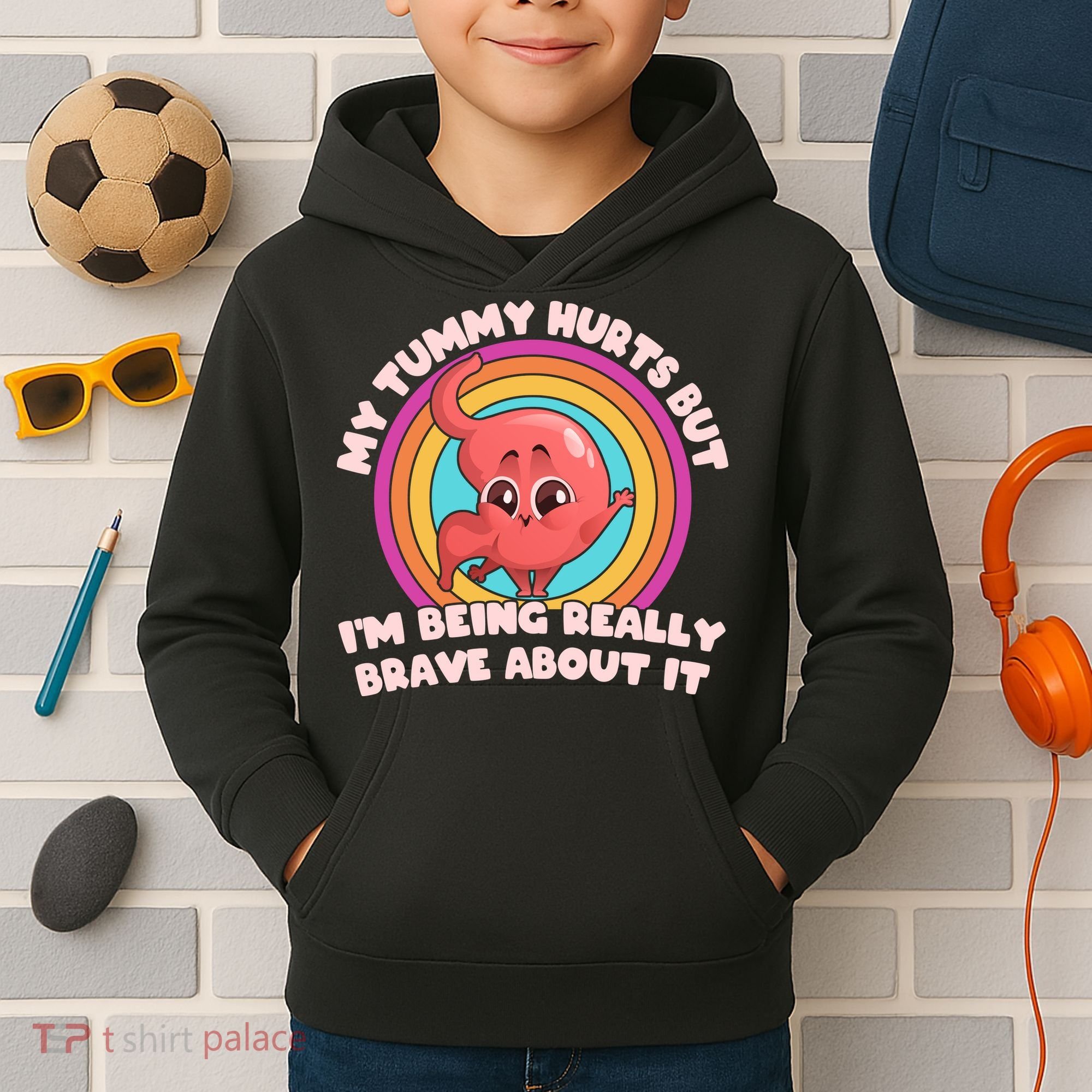 Funny My Tummy Hurts But IM Being Really Brave About It Kids Hoodie
