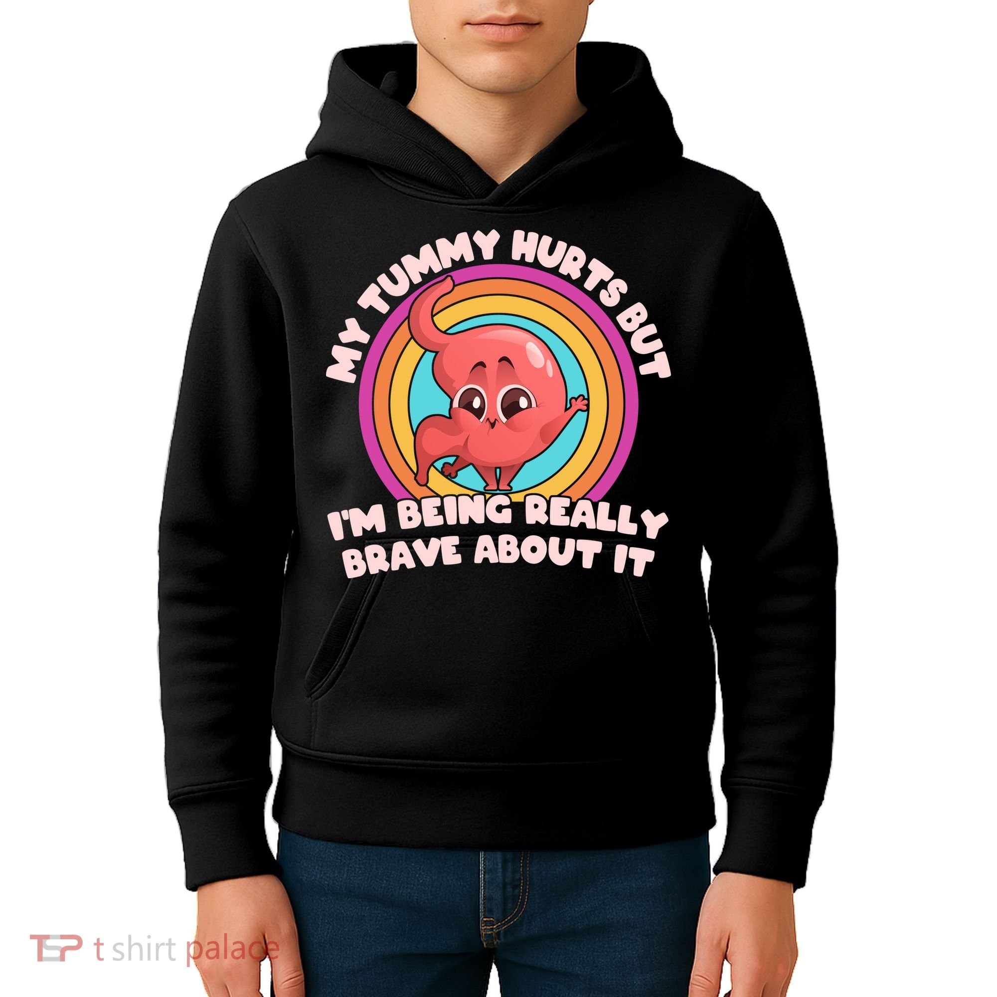 Funny My Tummy Hurts But IM Being Really Brave About It Kids Hoodie