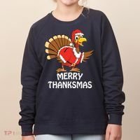Funny Merry Thanksmas Happy Thanksgiving Merry Christmas Women's Sweatshirt thumb 0
