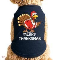 Funny Merry Thanksmas Happy Thanksgiving Merry Christmas Doggie Tank thumb 0