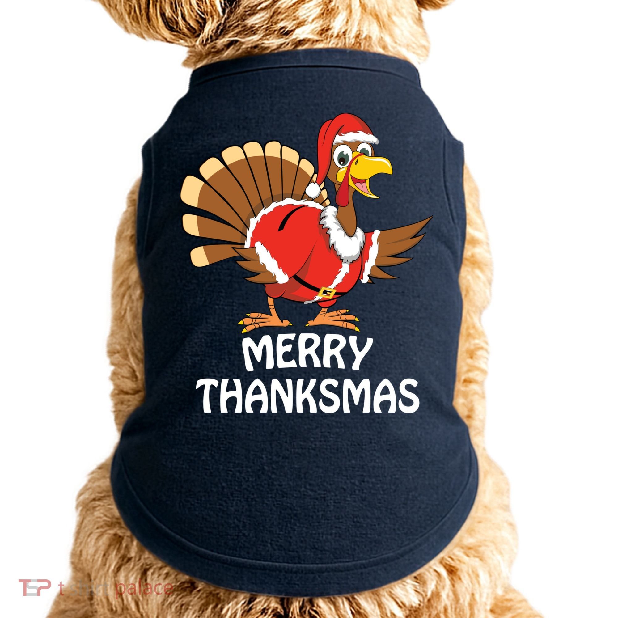 Funny Merry Thanksmas Happy Thanksgiving Merry Christmas Doggie Tank
