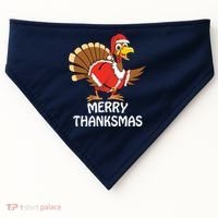 Funny Merry Thanksmas Happy Thanksgiving Merry Christmas USA-Made Doggie Bandana thumb 0