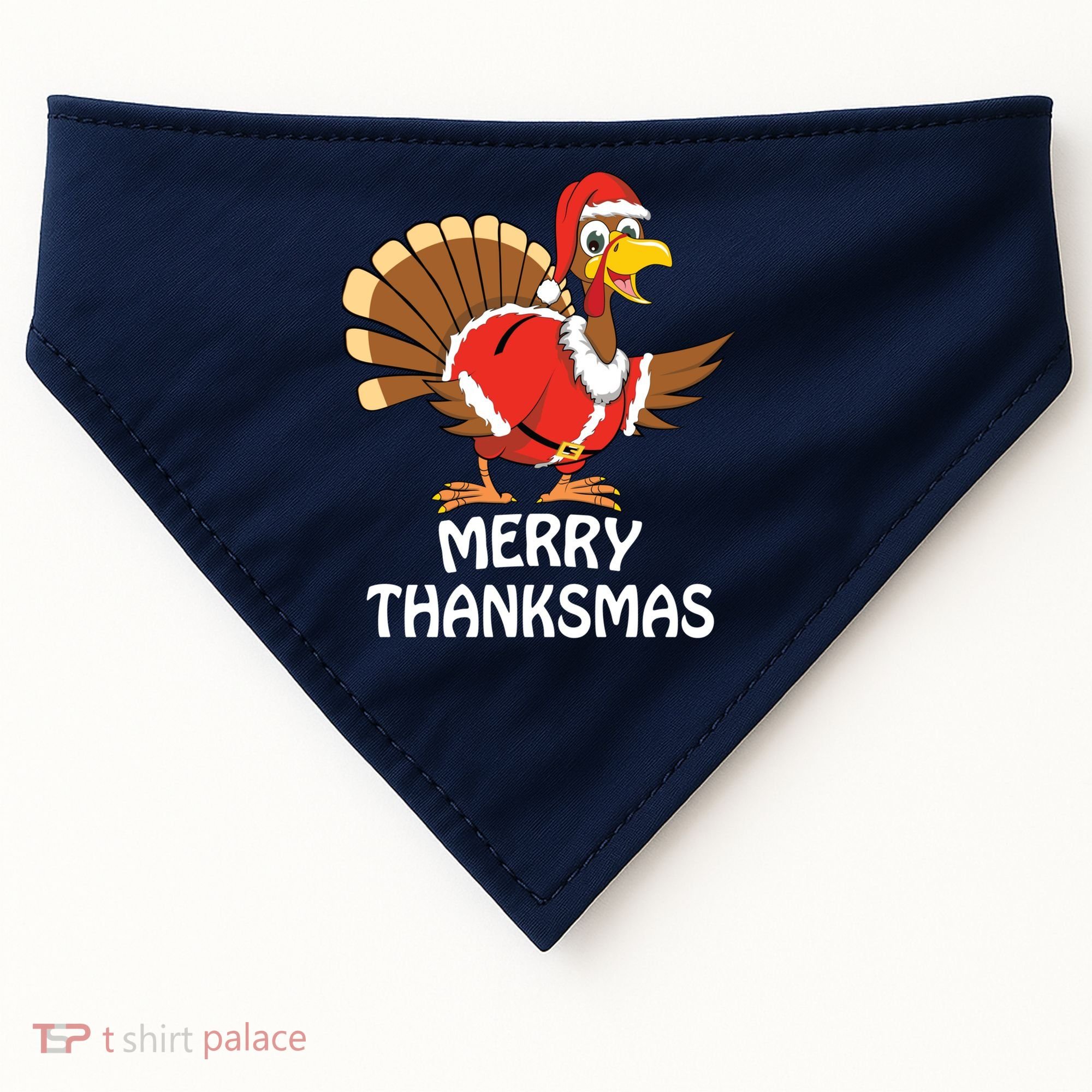 Funny Merry Thanksmas Happy Thanksgiving Merry Christmas USA-Made Doggie Bandana