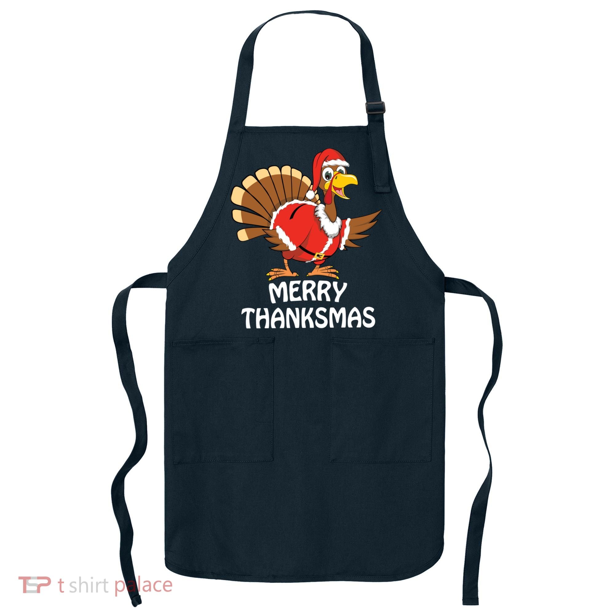 Funny Merry Thanksmas Happy Thanksgiving Merry Christmas Apron