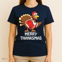 Funny Merry Thanksmas Happy Thanksgiving Merry Christmas T-Shirt thumb 4