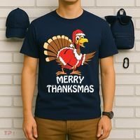 Funny Merry Thanksmas Happy Thanksgiving Merry Christmas T-Shirt thumb 6