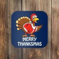 Funny Merry Thanksmas Happy Thanksgiving Merry Christmas Coaster thumb 0