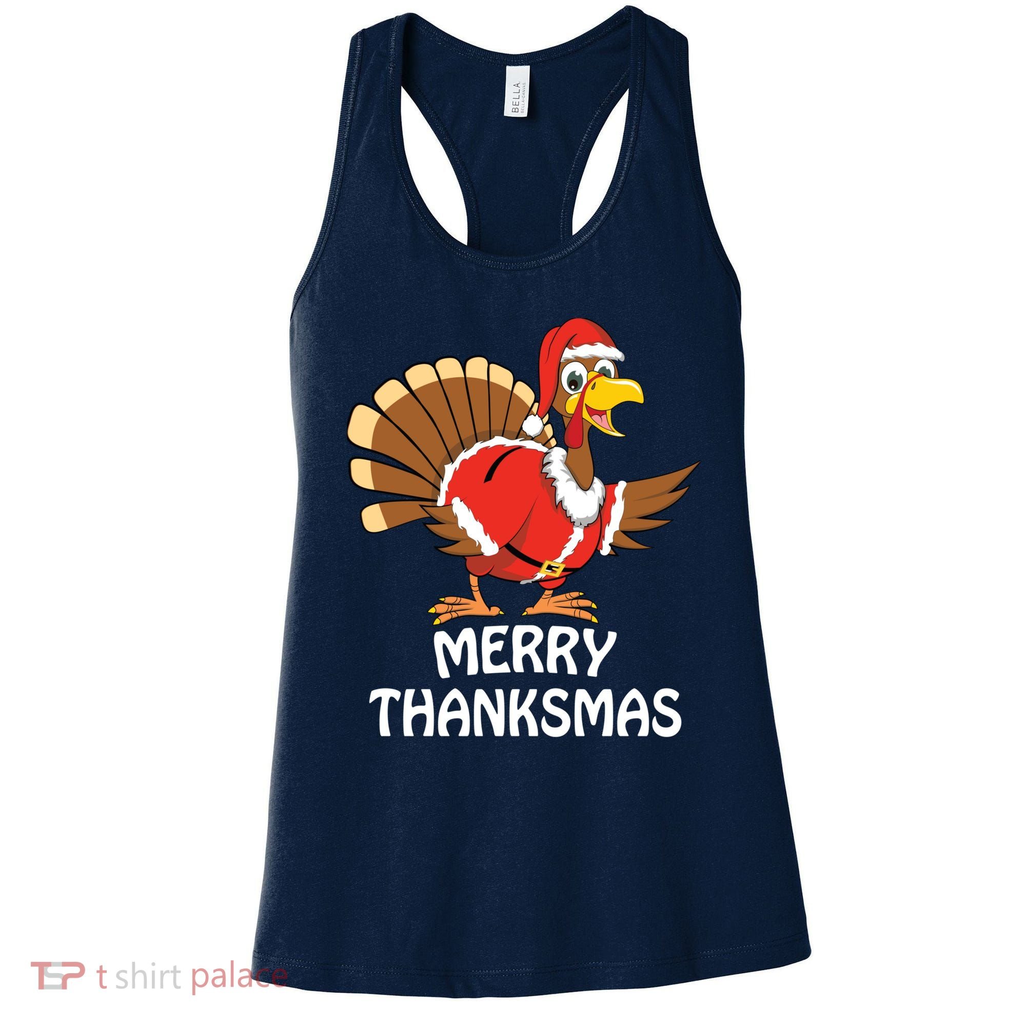 Funny Merry Thanksmas Happy Thanksgiving Merry Christmas Women's Tank Top